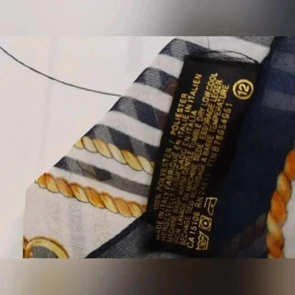 VINTAGE ITALIAN Square Scarf Nautical Gold Navy Art of the Scarf EUC Coastal - Picture 5 of 7